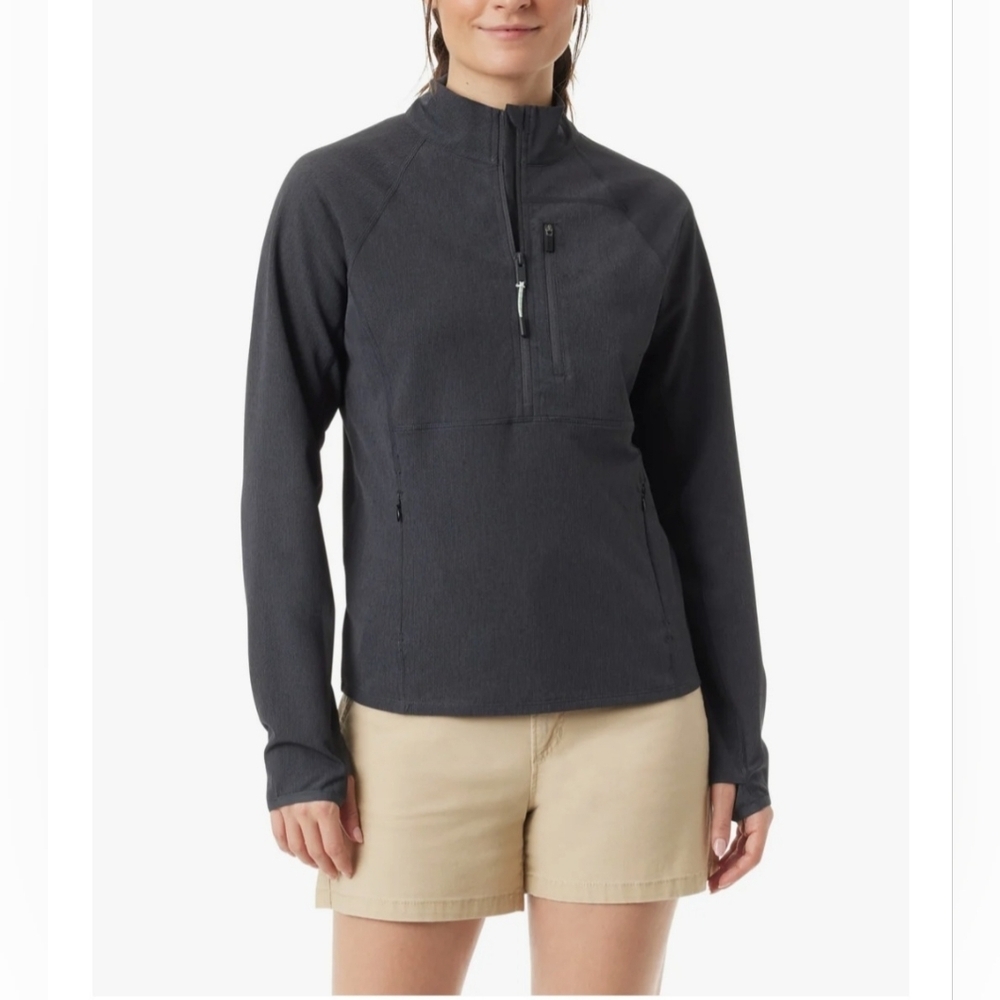 Bass Outdoor Womens Mock Neck Half Zip Coat Small Black Solid